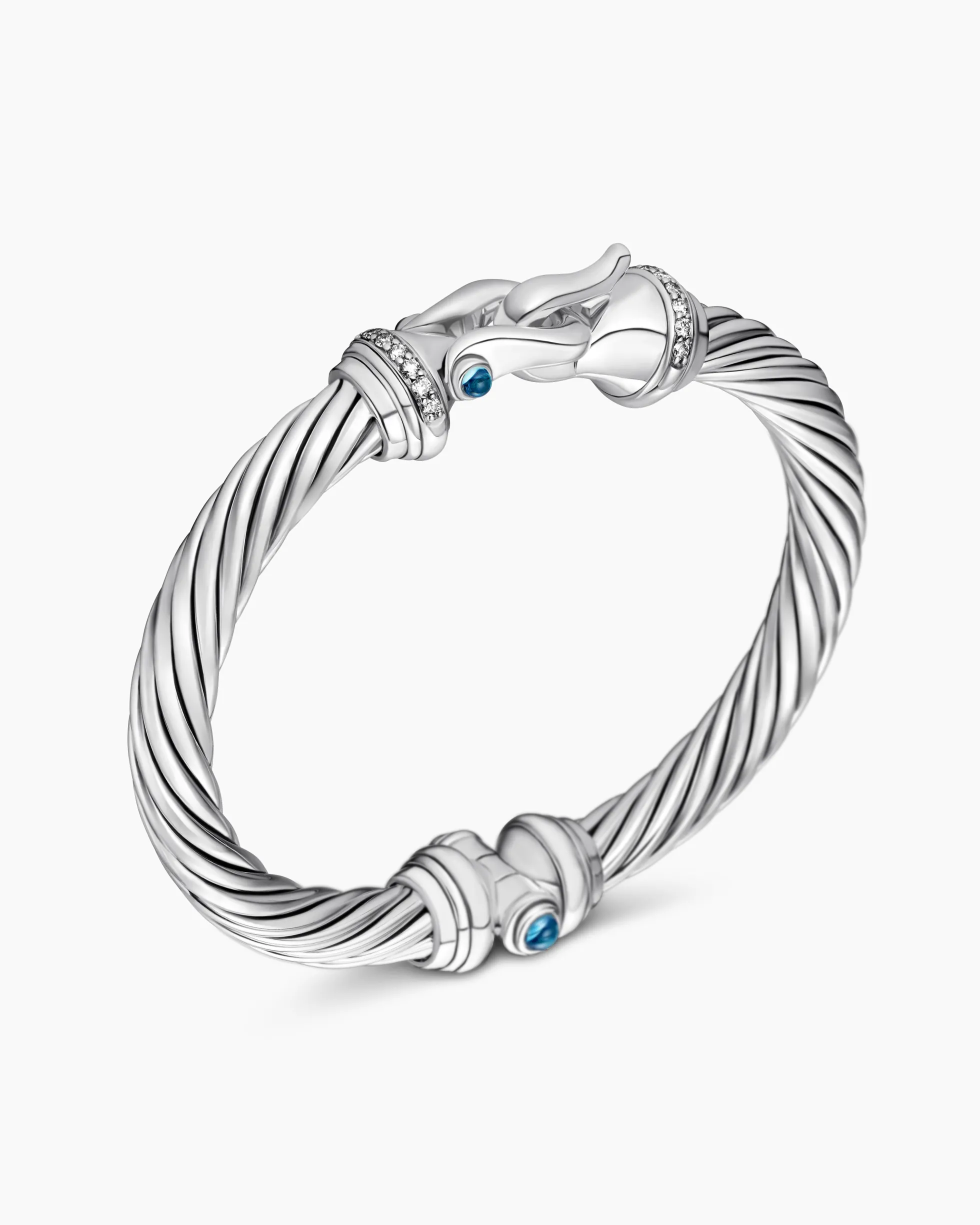 Buckle Classic Cable Bracelet Sterling Silver with Hampton Blue Topaz and Diamonds, 7mm