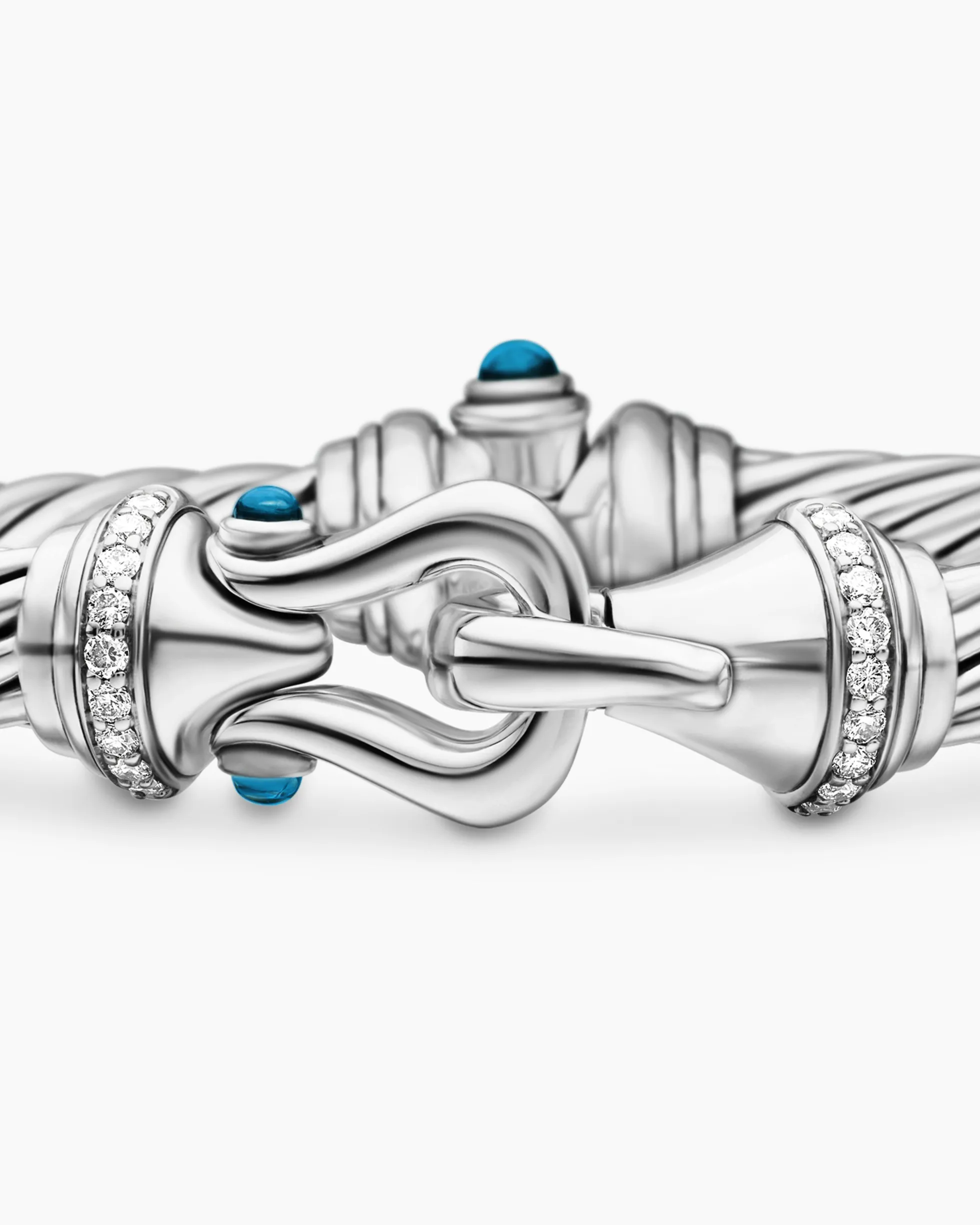 Buckle Classic Cable Bracelet Sterling Silver with Hampton Blue Topaz and Diamonds, 7mm
