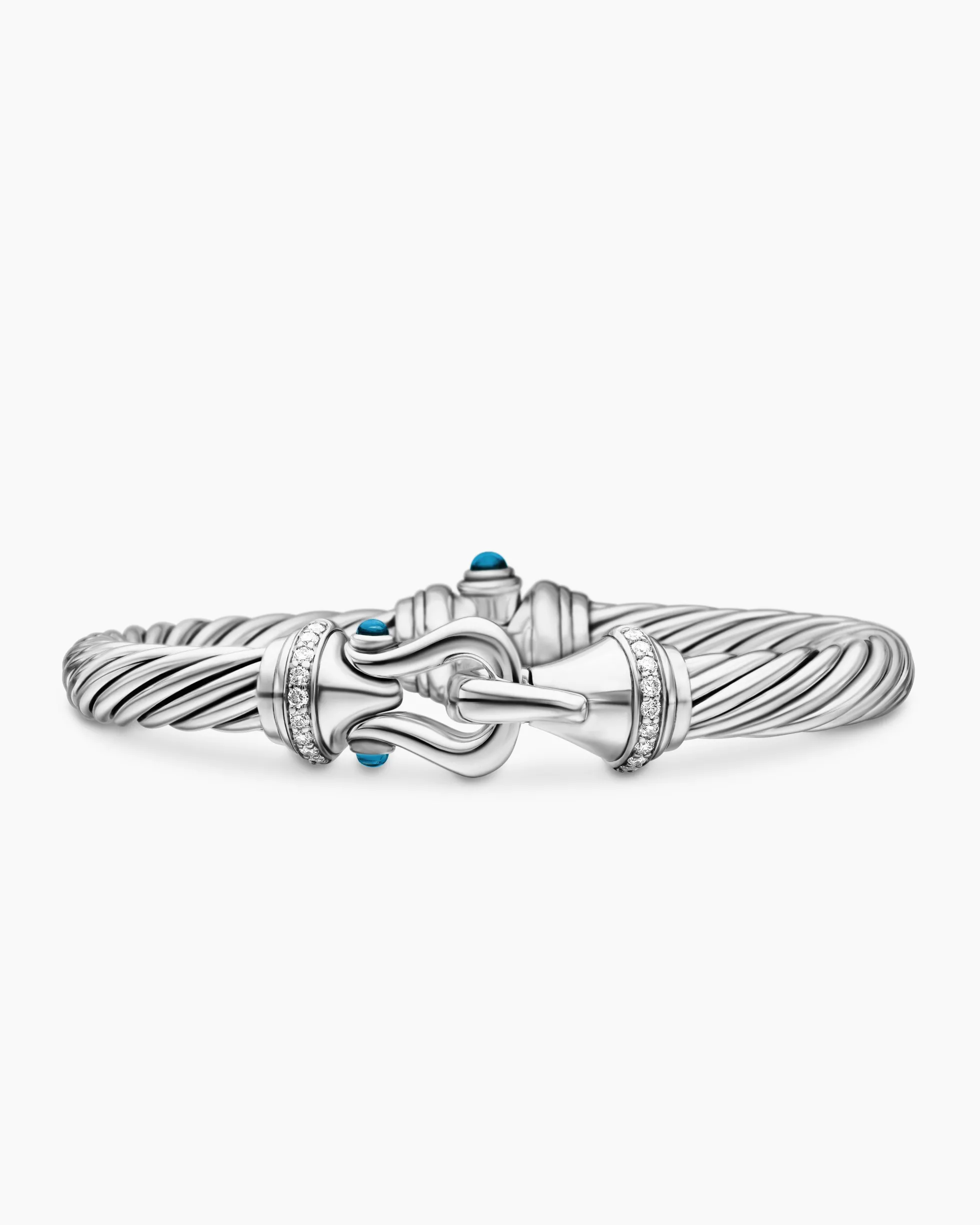 Buckle Classic Cable Bracelet Sterling Silver with Hampton Blue Topaz and Diamonds, 7mm