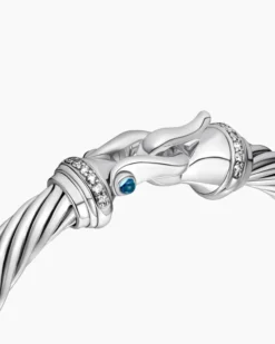 Buckle Classic Cable Bracelet Sterling Silver with Hampton Blue Topaz and Diamonds, 7mm