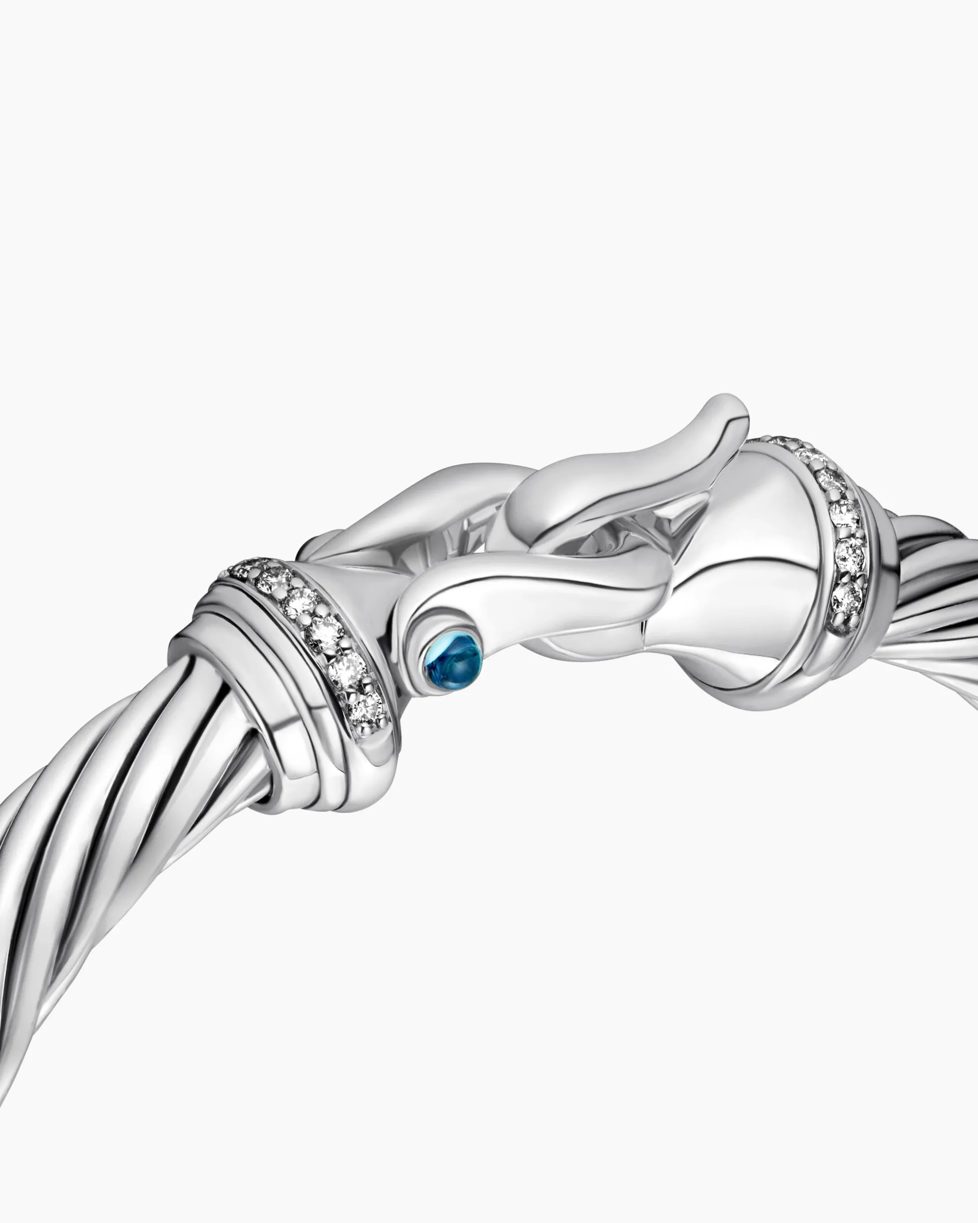 Buckle Classic Cable Bracelet Sterling Silver with Hampton Blue Topaz and Diamonds, 7mm