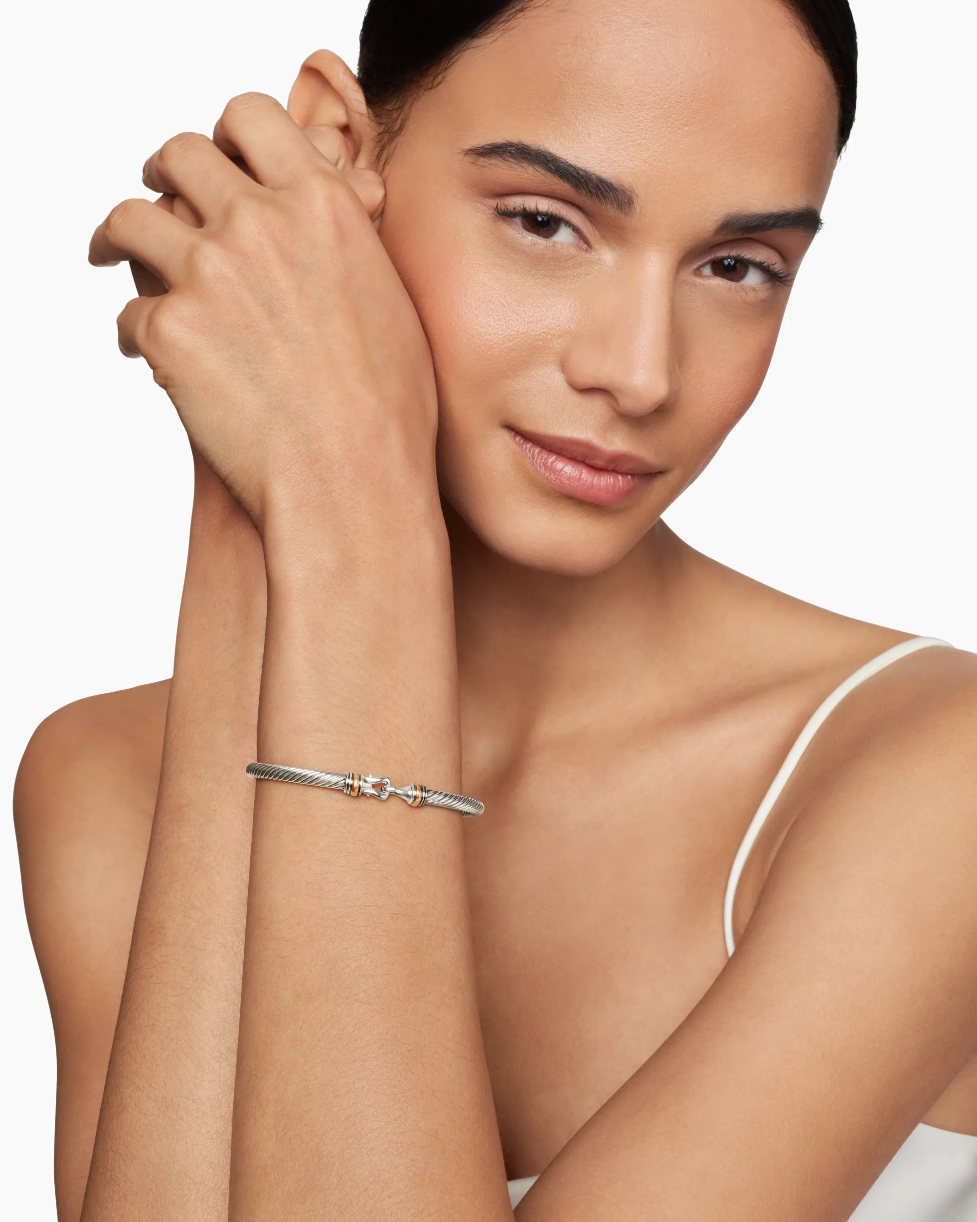 Buckle Classic Cable Bracelet Sterling Silver with 18K Rose Gold, 4mm
