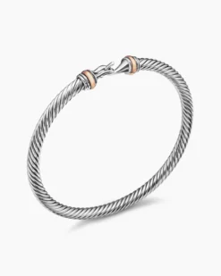 Buckle Classic Cable Bracelet Sterling Silver with 18K Rose Gold, 4mm