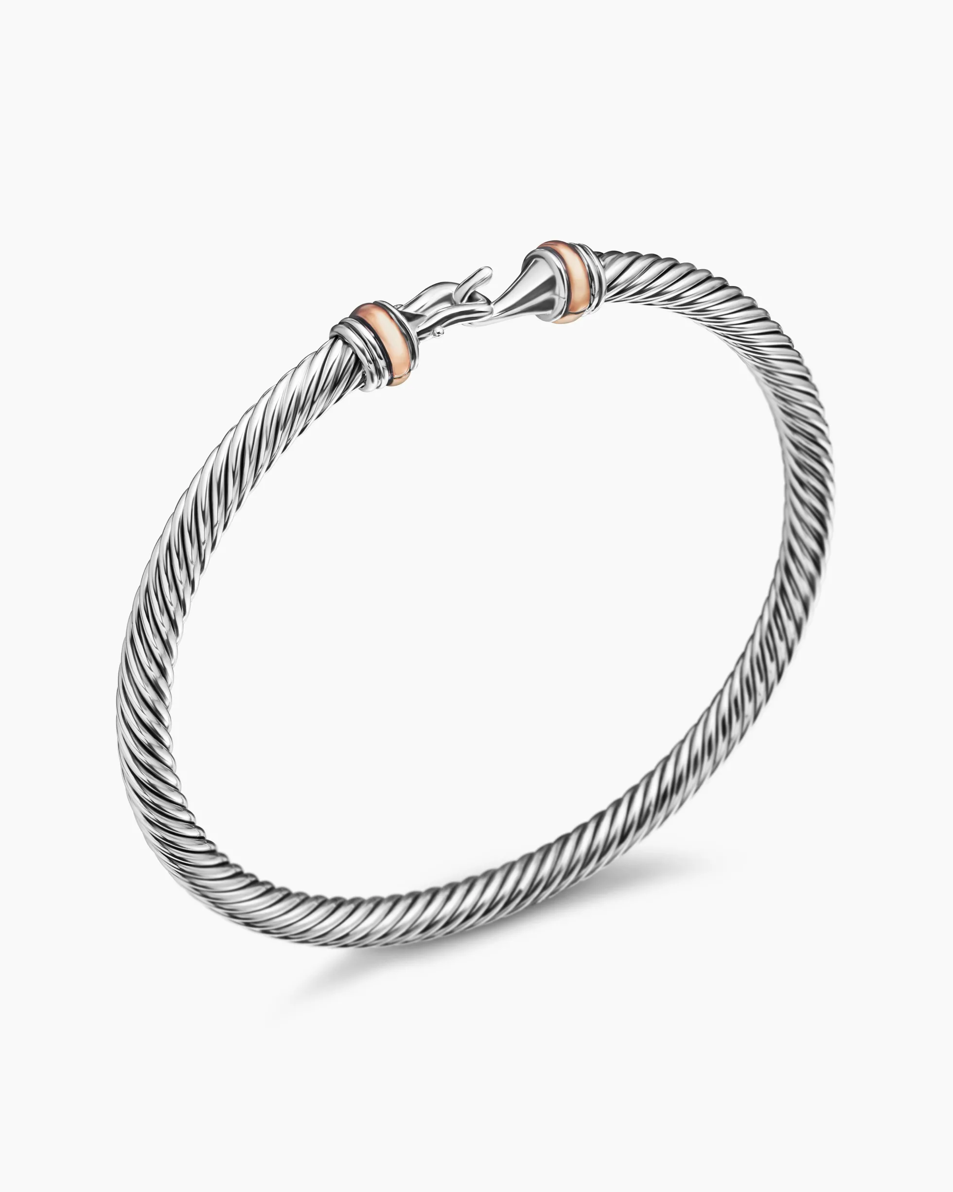 Buckle Classic Cable Bracelet Sterling Silver with 18K Rose Gold, 4mm