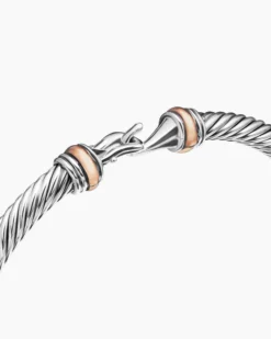 Buckle Classic Cable Bracelet Sterling Silver with 18K Rose Gold, 4mm