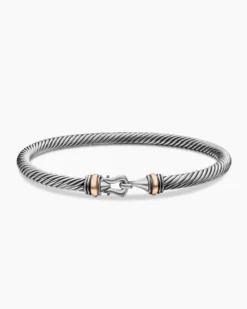 Buckle Classic Cable Bracelet Sterling Silver with 18K Rose Gold, 4mm