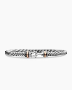 Buckle Classic Cable Bracelet Sterling Silver with 18K Rose Gold, 4mm