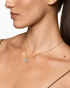 Butterfly Amulet 18K White and Yellow Gold with Diamonds, 9.1mm