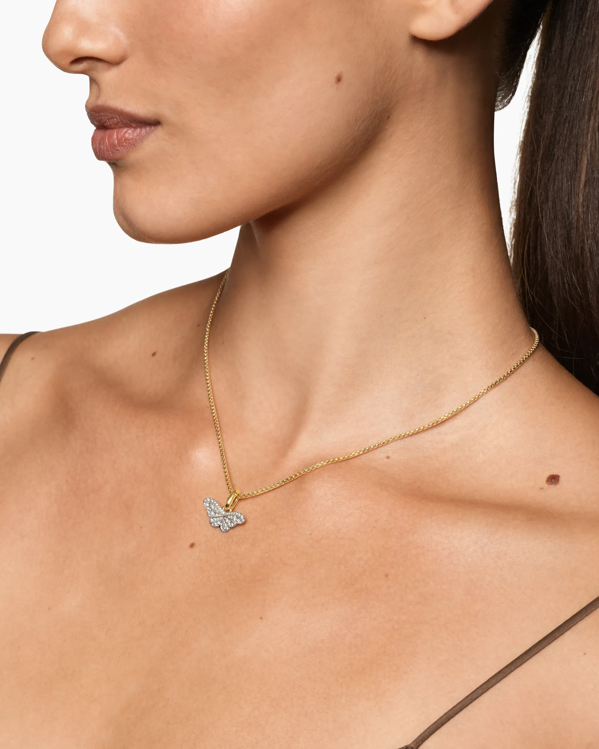 Butterfly Amulet 18K White and Yellow Gold with Diamonds, 9.1mm