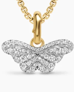 Butterfly Amulet 18K White and Yellow Gold with Diamonds, 9.1mm
