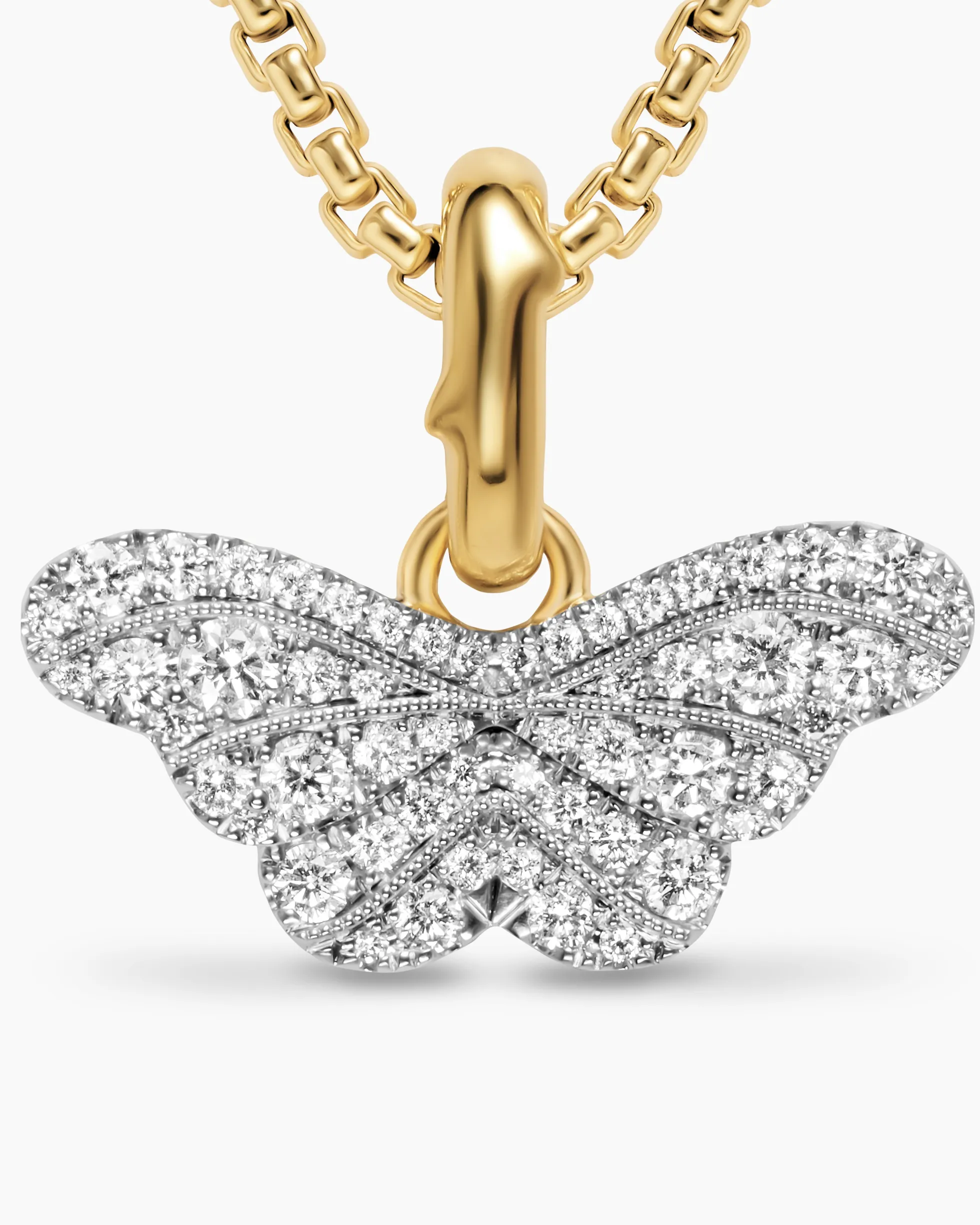 Butterfly Amulet 18K White and Yellow Gold with Diamonds, 9.1mm