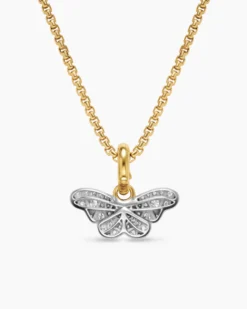 Butterfly Amulet 18K White and Yellow Gold with Diamonds, 9.1mm