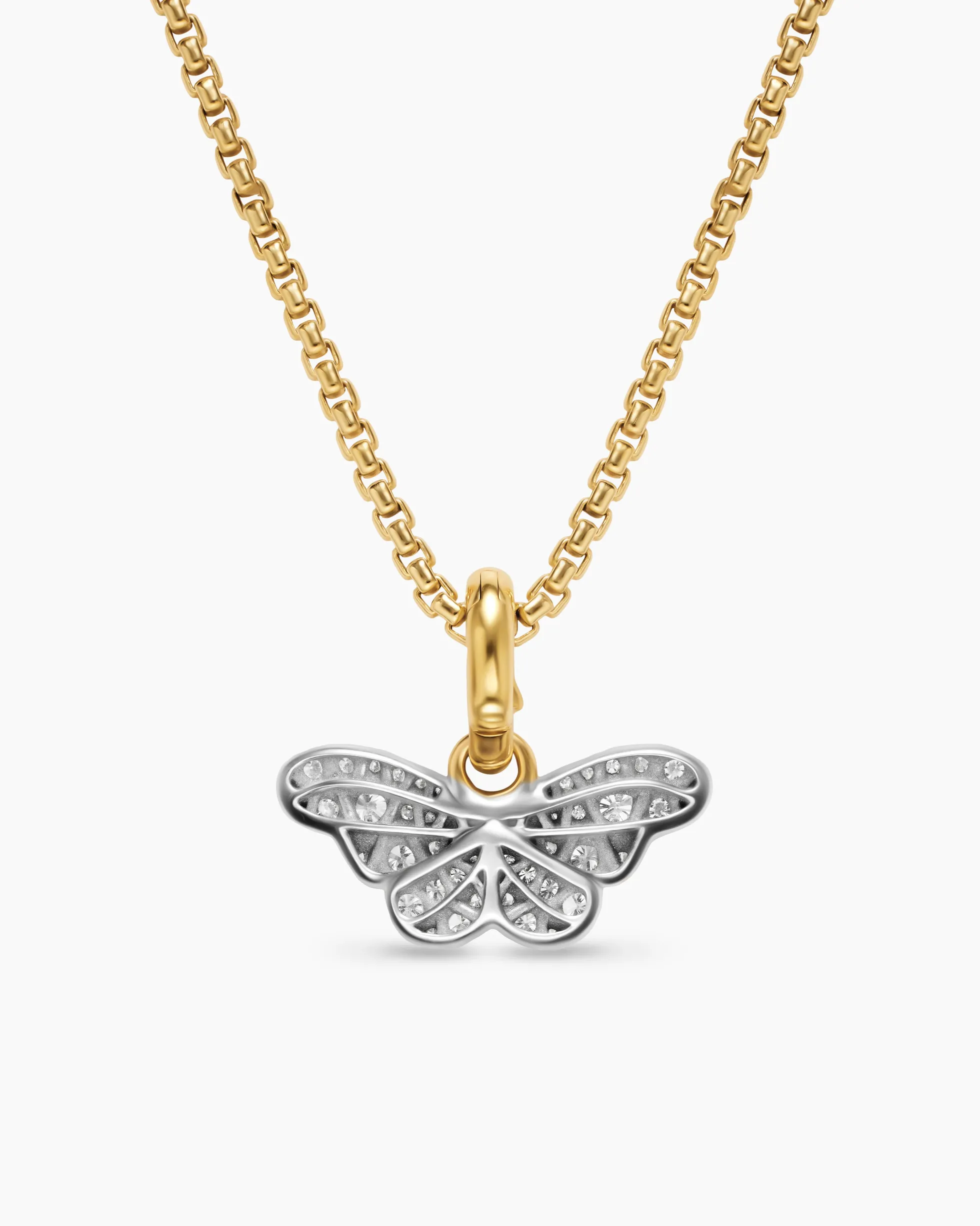Butterfly Amulet 18K White and Yellow Gold with Diamonds, 9.1mm