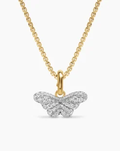 Butterfly Amulet 18K White and Yellow Gold with Diamonds, 9.1mm