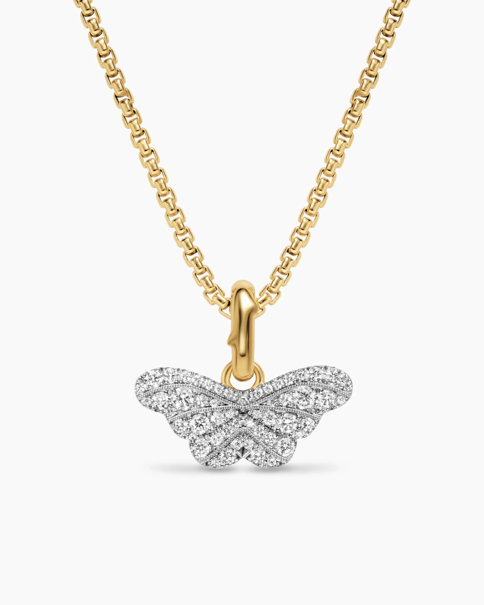 Butterfly Amulet 18K White and Yellow Gold with Diamonds, 9.1mm