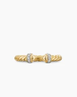 Cable Band Open Ring 18K Yellow Gold with Diamonds, 2.8mm