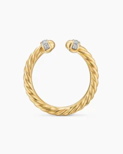 Cable Band Open Ring 18K Yellow Gold with Diamonds, 2.8mm