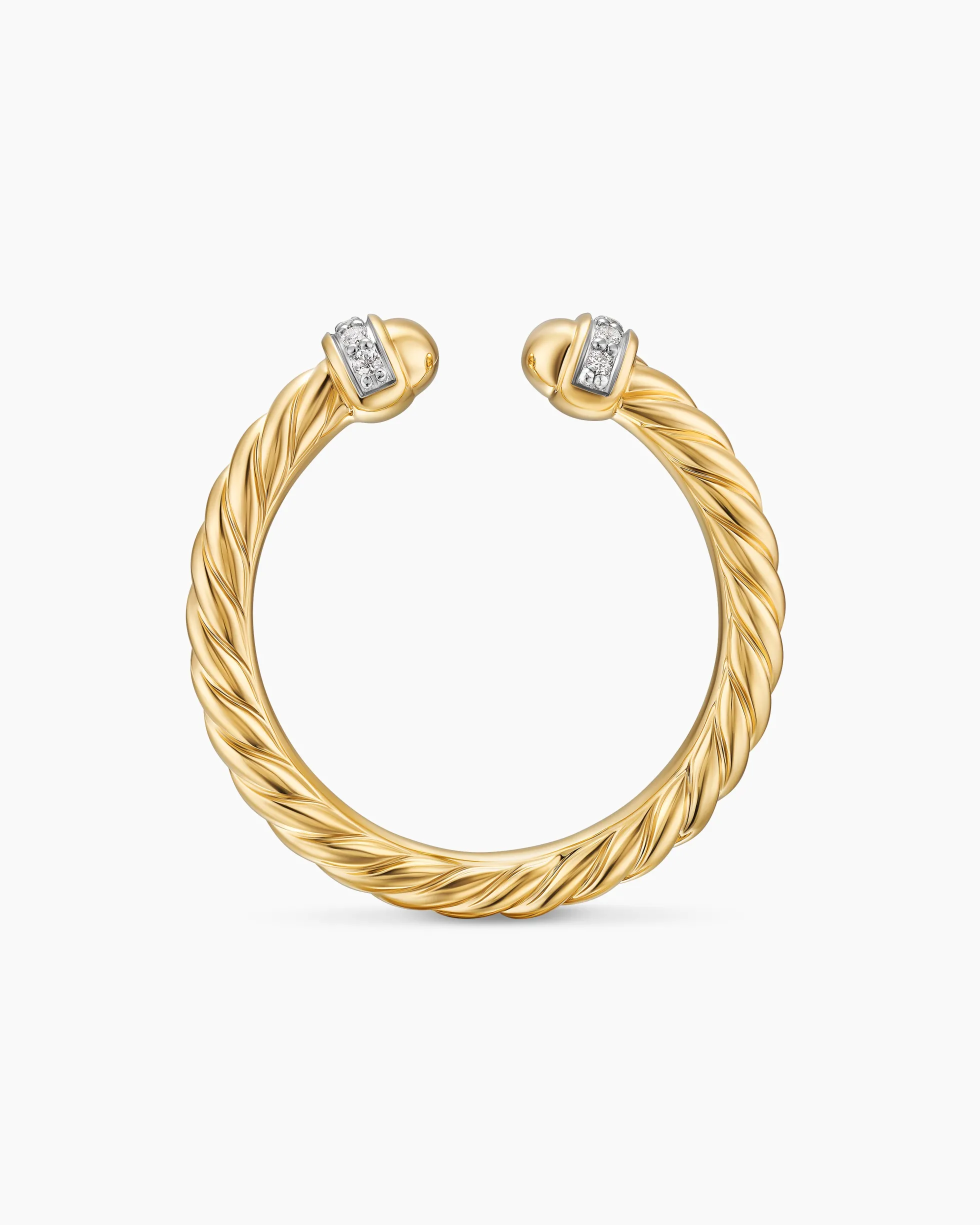 Cable Band Open Ring 18K Yellow Gold with Diamonds, 2.8mm