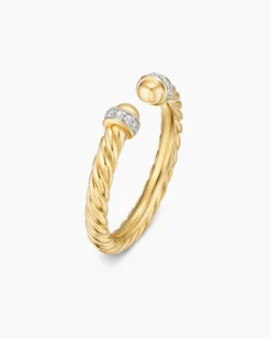 Cable Band Open Ring 18K Yellow Gold with Diamonds, 2.8mm
