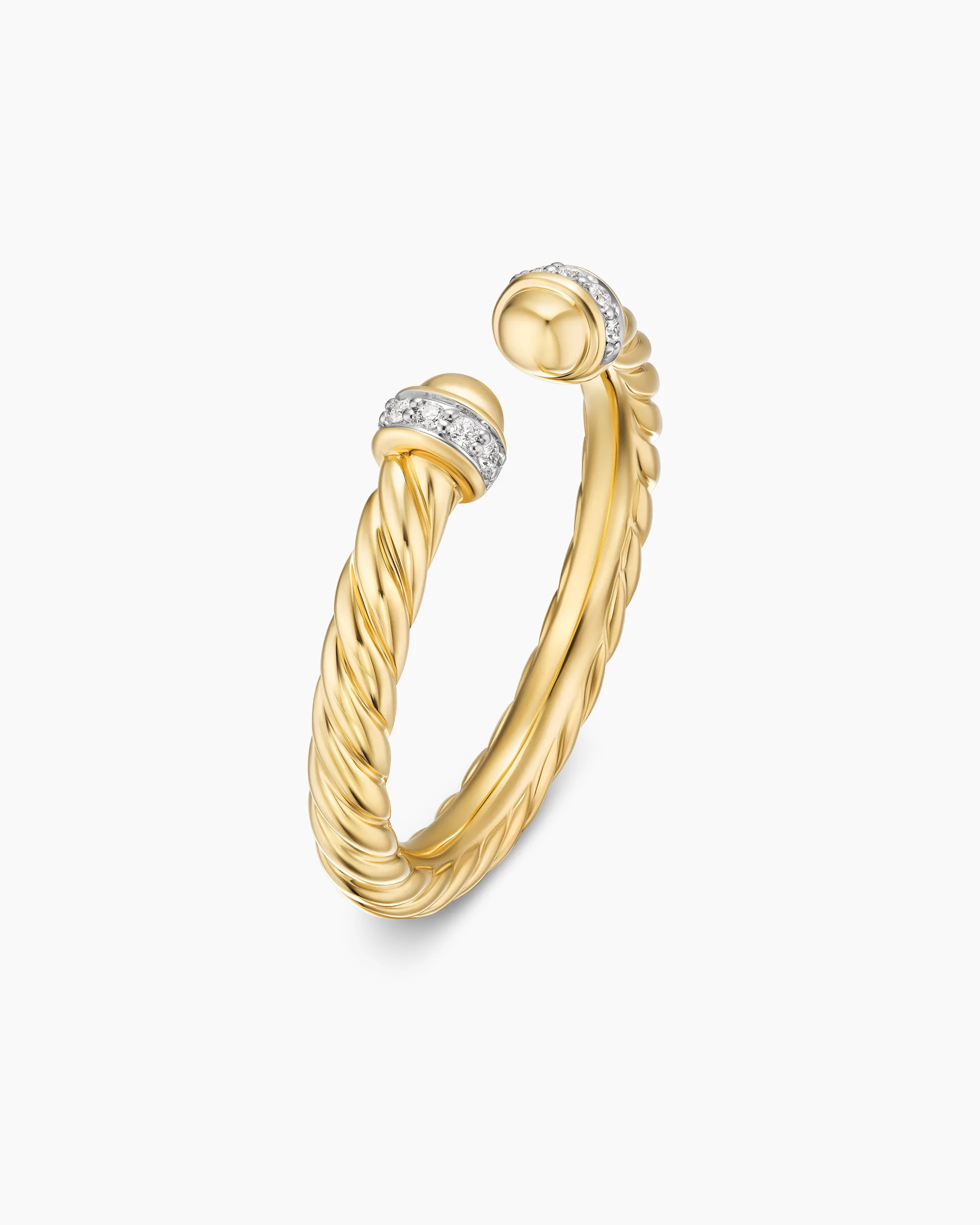 Cable Band Open Ring 18K Yellow Gold with Diamonds, 2.8mm