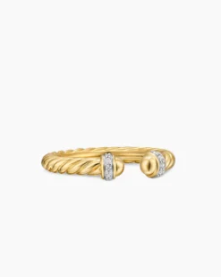 Cable Band Open Ring 18K Yellow Gold with Diamonds, 2.8mm