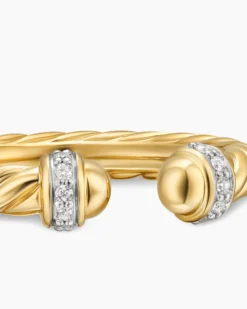 Cable Band Open Ring 18K Yellow Gold with Diamonds, 2.8mm