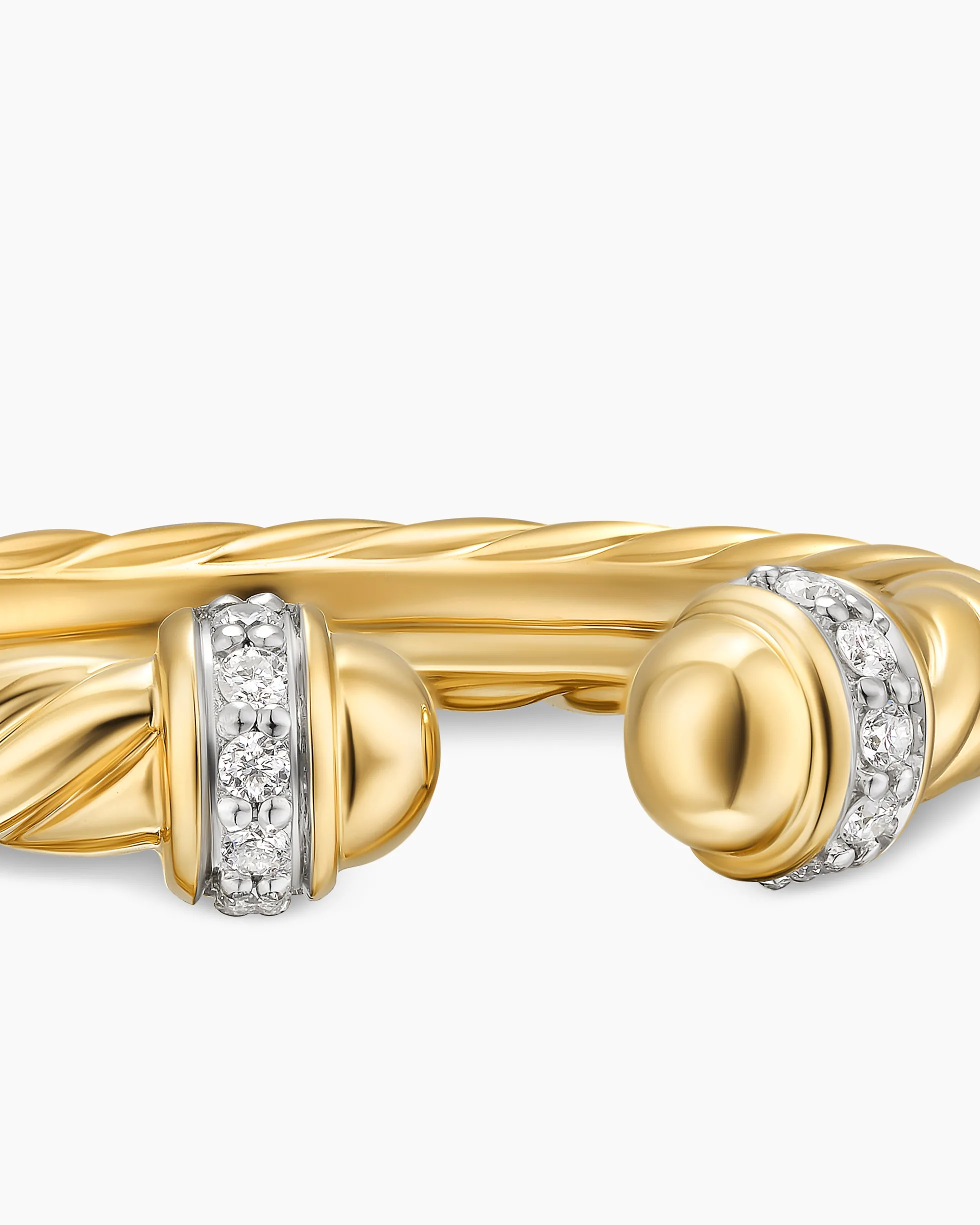 Cable Band Open Ring 18K Yellow Gold with Diamonds, 2.8mm