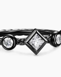 Cable Band Ring Black Titanium with Diamonds, 1.7mm
