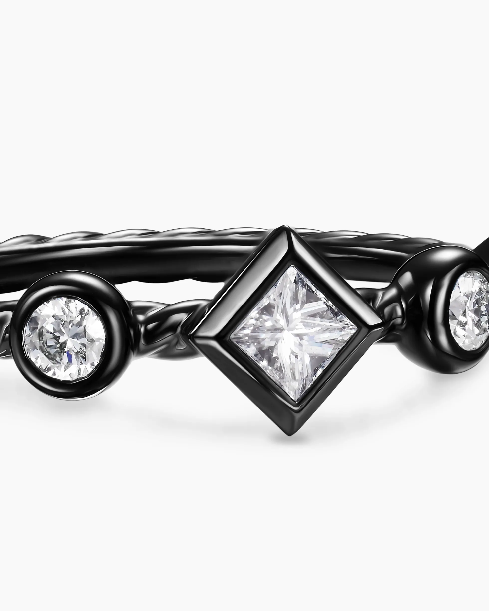 Cable Band Ring Black Titanium with Diamonds, 1.7mm