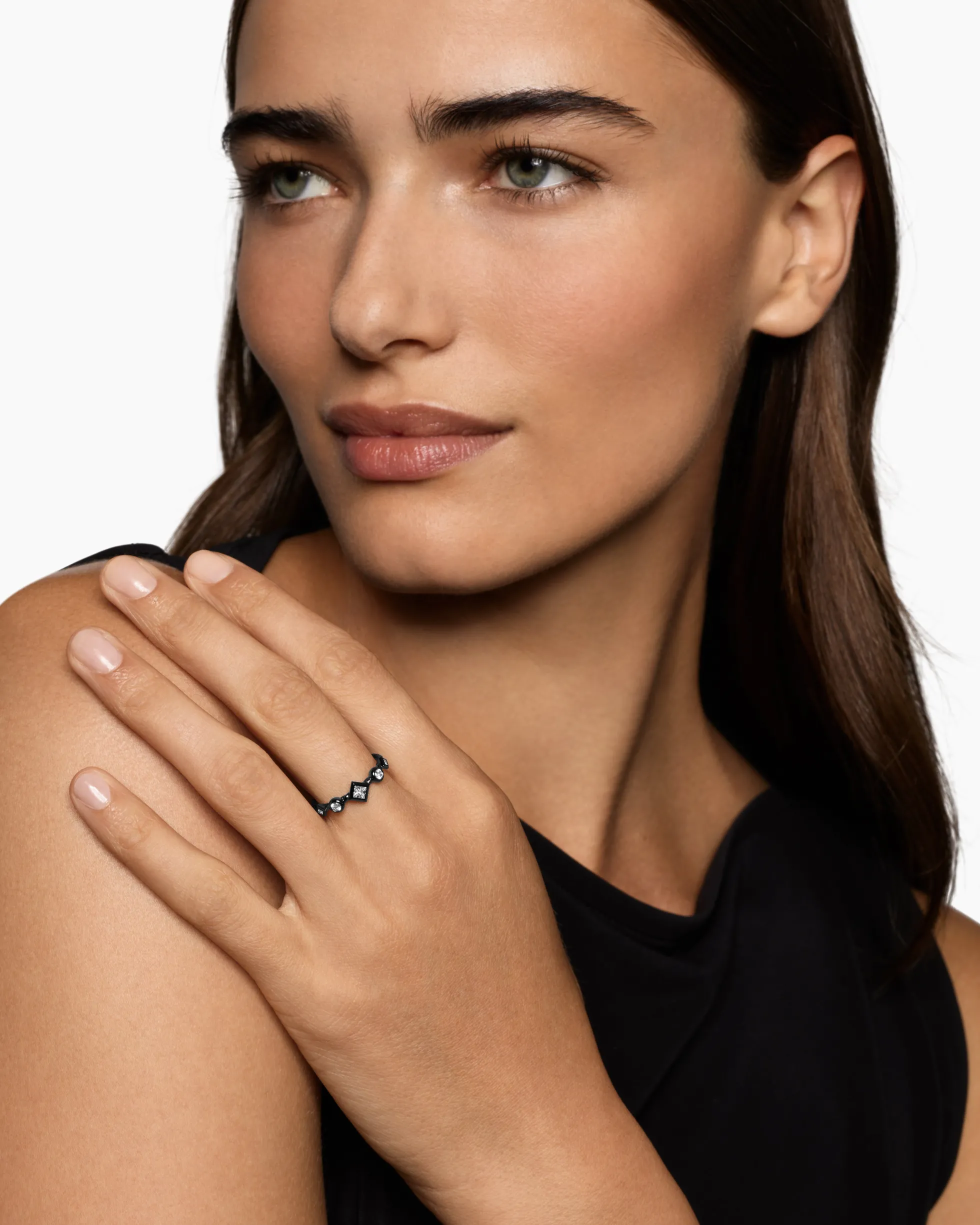 Cable Band Ring Black Titanium with Diamonds, 1.7mm