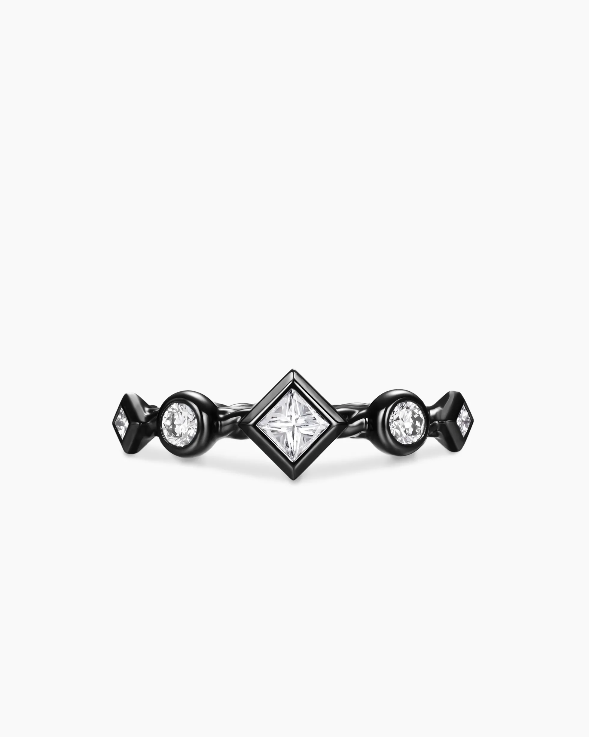 Cable Band Ring Black Titanium with Diamonds, 1.7mm