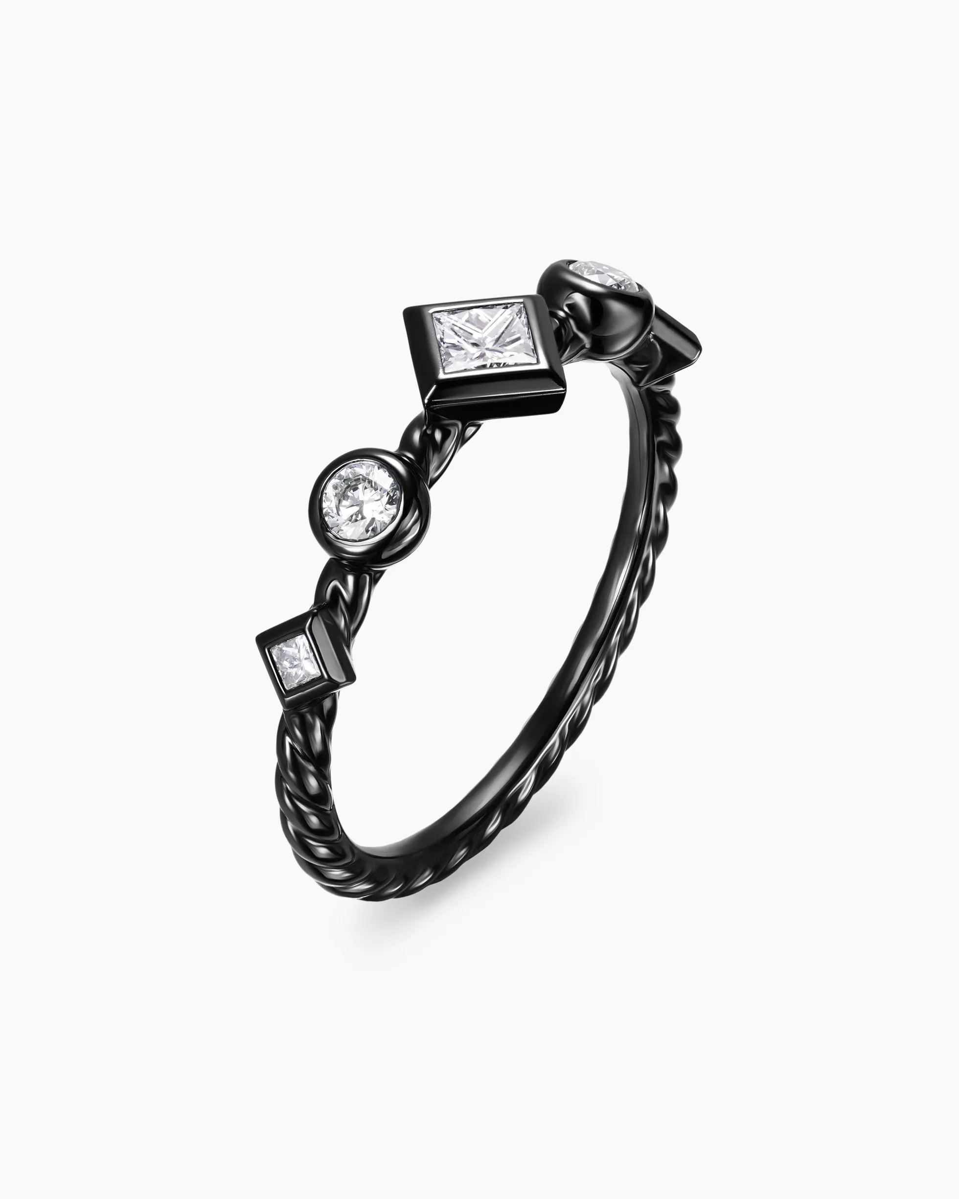 Cable Band Ring Black Titanium with Diamonds, 1.7mm