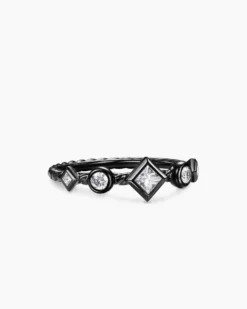 Cable Band Ring Black Titanium with Diamonds, 1.7mm