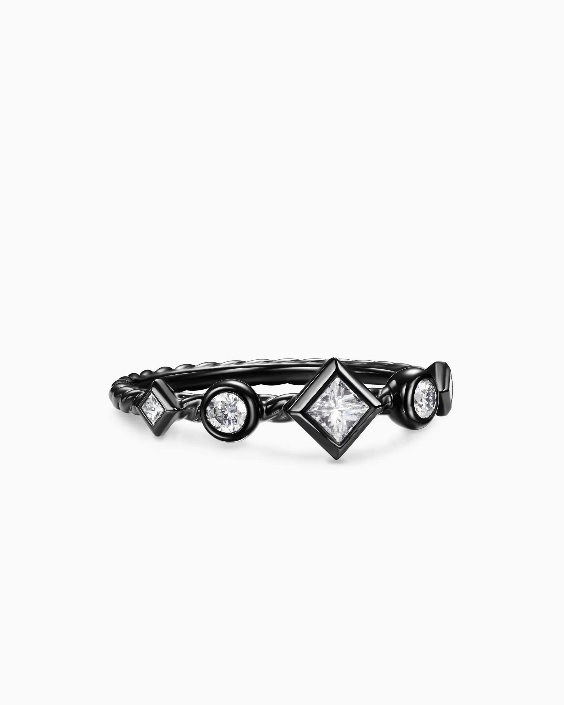 Cable Band Ring Black Titanium with Diamonds, 1.7mm