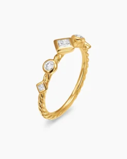 Cable Band Ring 18K Yellow Gold with Diamonds, 1.7mm