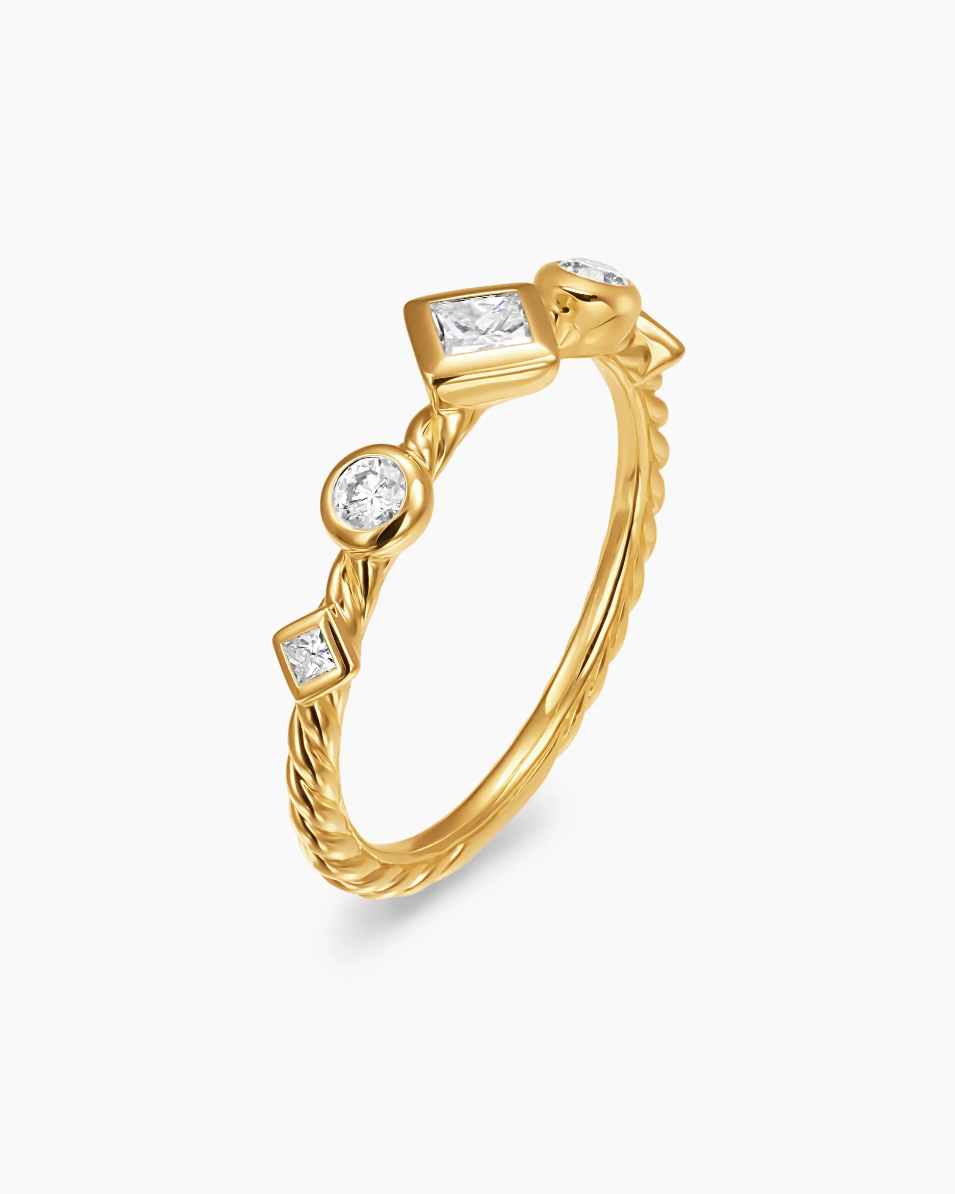 Cable Band Ring 18K Yellow Gold with Diamonds, 1.7mm