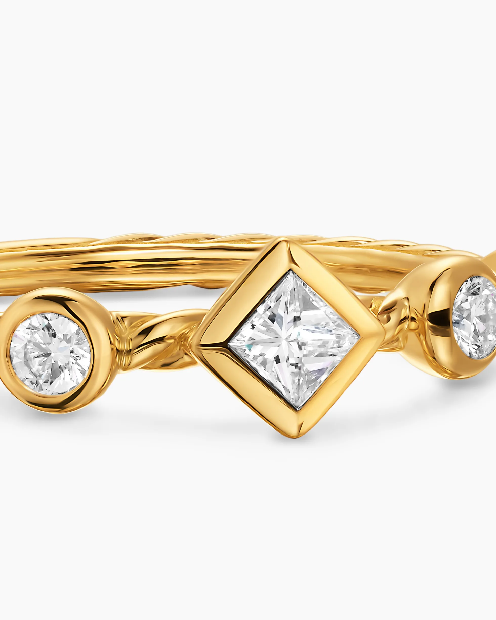 Cable Band Ring 18K Yellow Gold with Diamonds, 1.7mm