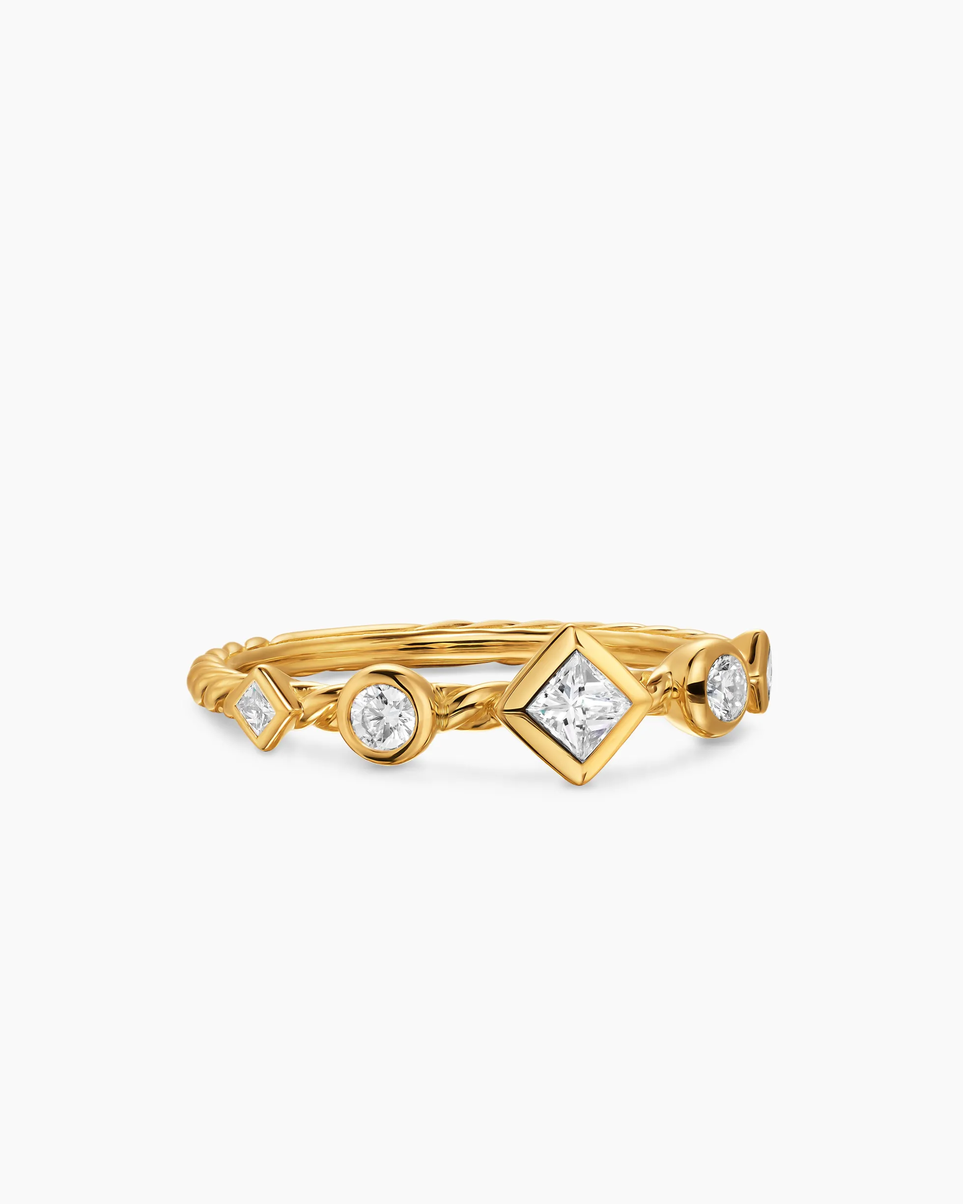 Cable Band Ring 18K Yellow Gold with Diamonds, 1.7mm
