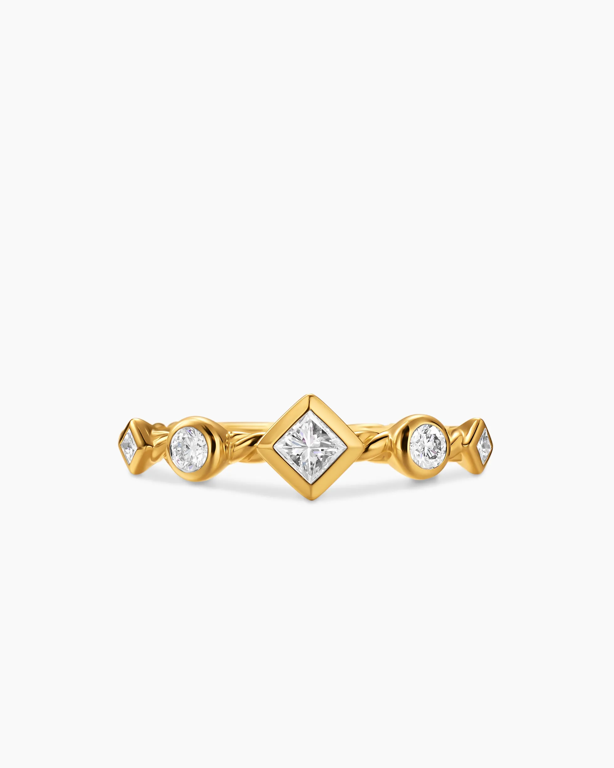 Cable Band Ring 18K Yellow Gold with Diamonds, 1.7mm
