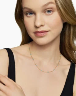 Cable Collectibles® Bead and Chain Necklace 18K Yellow Gold with Turquoise, 3.5mm