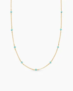 Cable Collectibles® Bead and Chain Necklace 18K Yellow Gold with Turquoise, 3.5mm