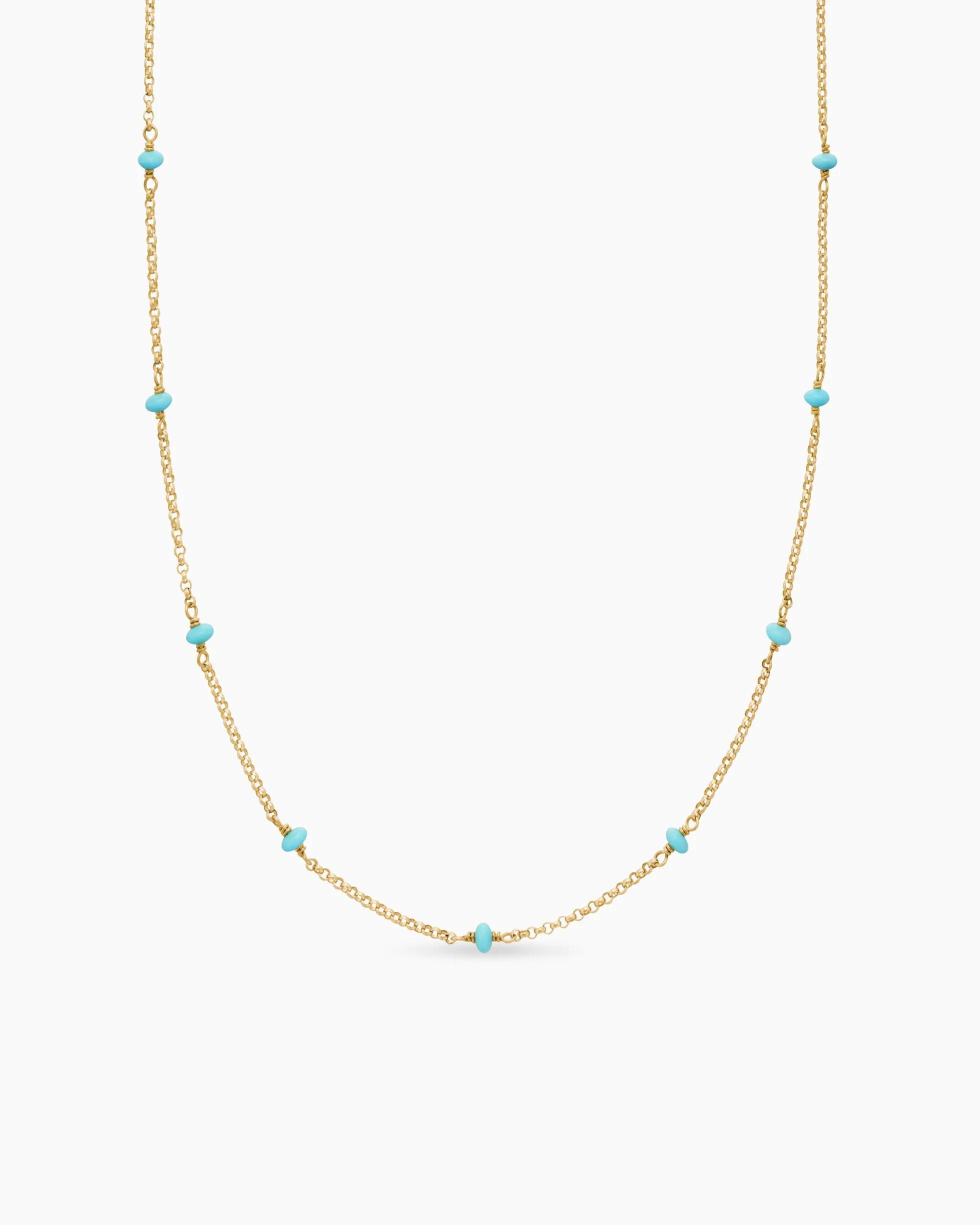 Cable Collectibles® Bead and Chain Necklace 18K Yellow Gold with Turquoise, 3.5mm