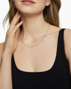 Cable Collectibles® Bead and Chain Necklace 18K Yellow Gold with Turquoise, 3.5mm