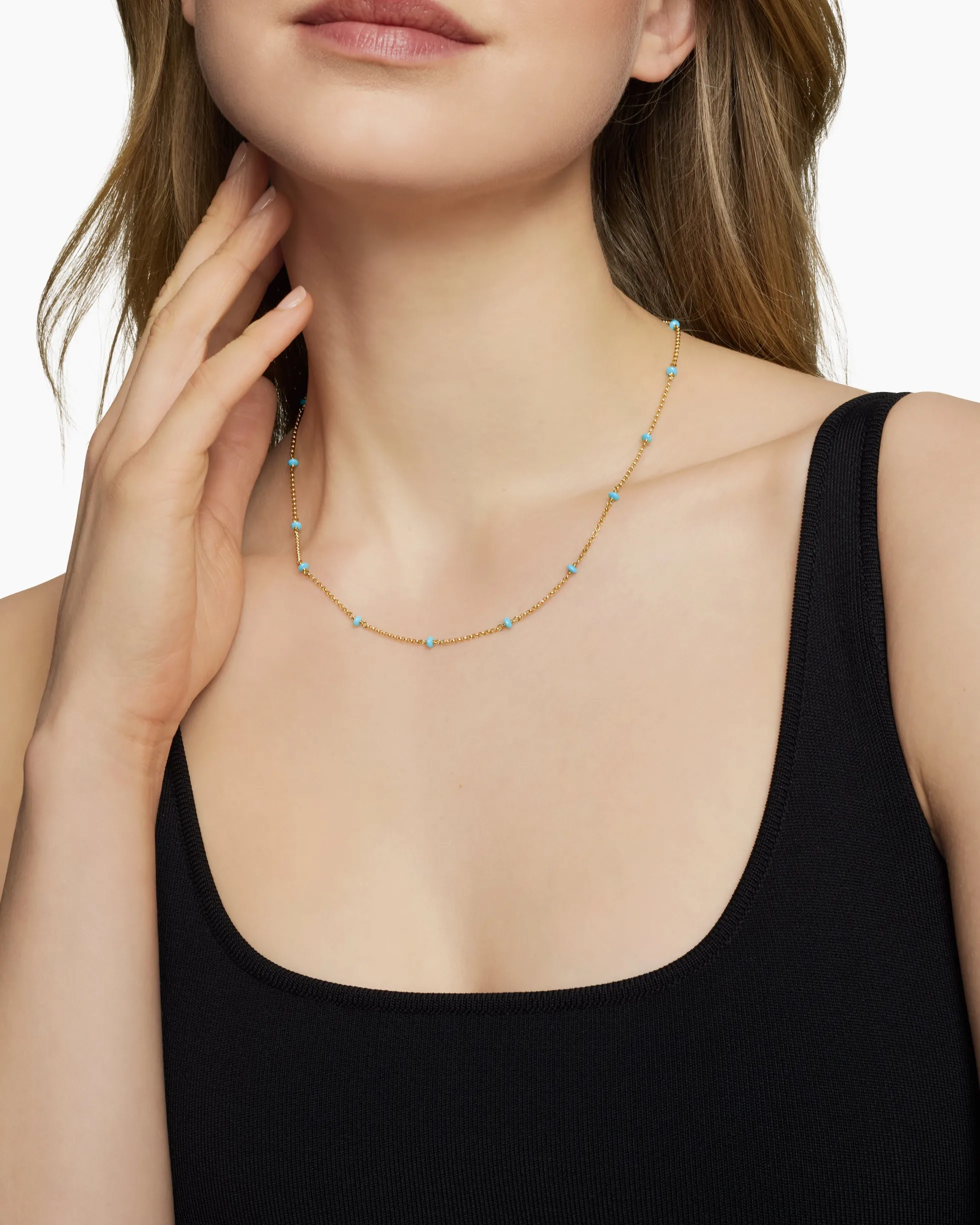 Cable Collectibles® Bead and Chain Necklace 18K Yellow Gold with Turquoise, 3.5mm