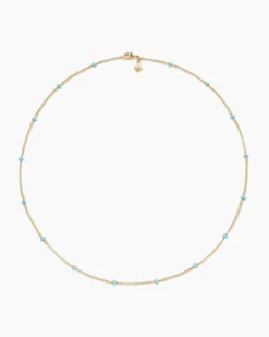 Cable Collectibles® Bead and Chain Necklace 18K Yellow Gold with Turquoise, 3.5mm