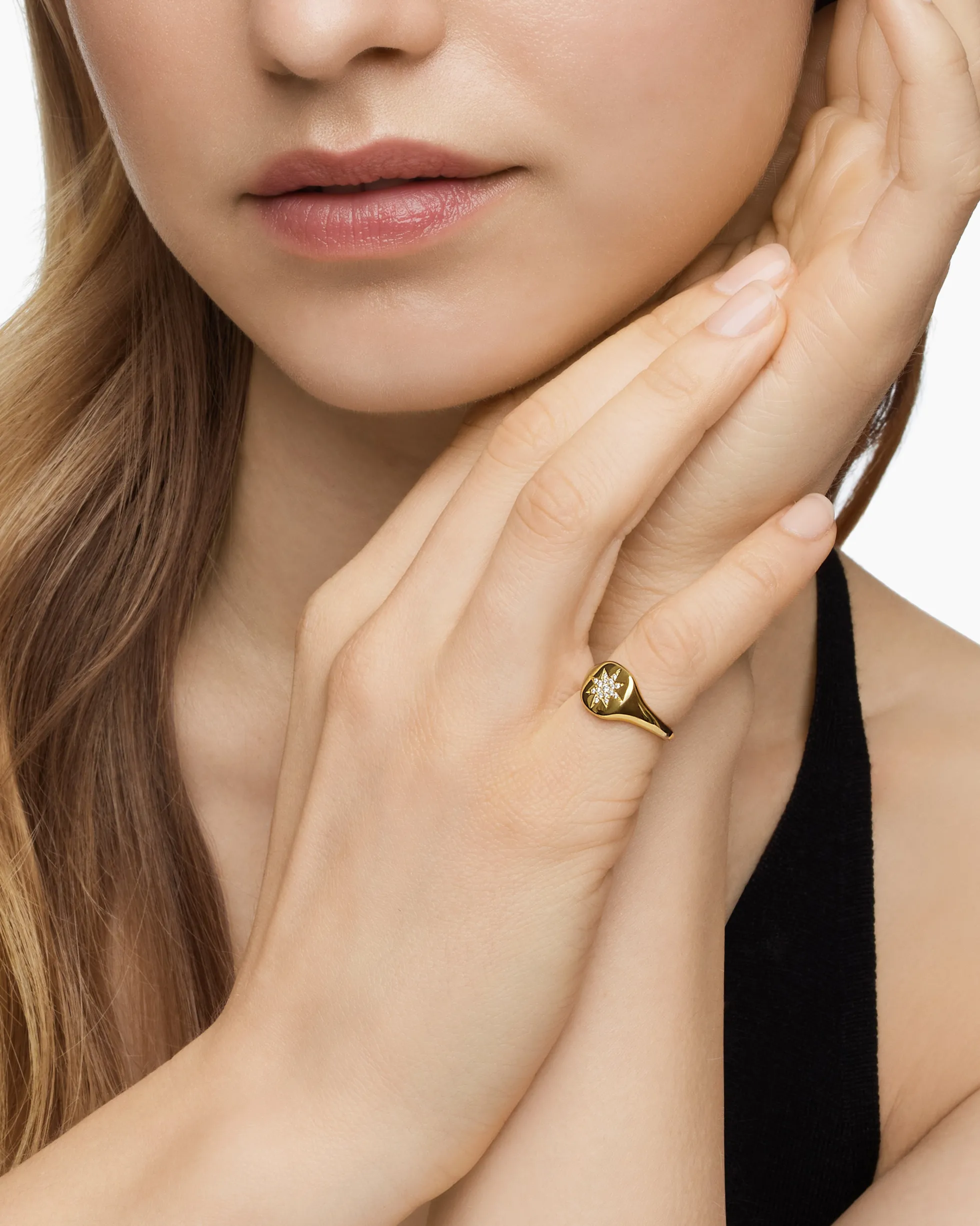 Cable Collectibles® Compass Pinky Ring 18K Yellow Gold with Diamonds, 9.7mm
