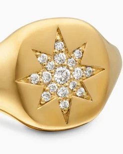 Cable Collectibles® Compass Pinky Ring 18K Yellow Gold with Diamonds, 9.7mm