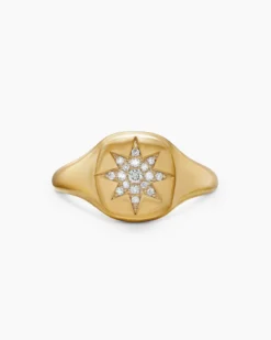 Cable Collectibles® Compass Pinky Ring 18K Yellow Gold with Diamonds, 9.7mm