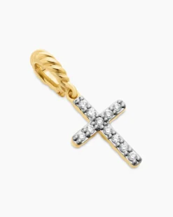 Cable Collectibles® Cross Amulet 18K Yellow Gold with Diamonds, 11.4mm