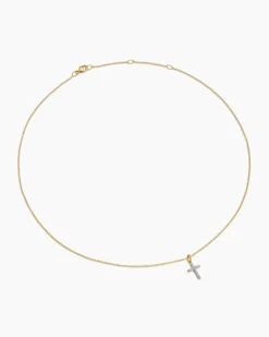 Cable Collectibles® Cross Necklace 18K Yellow Gold with Diamonds, 17mm